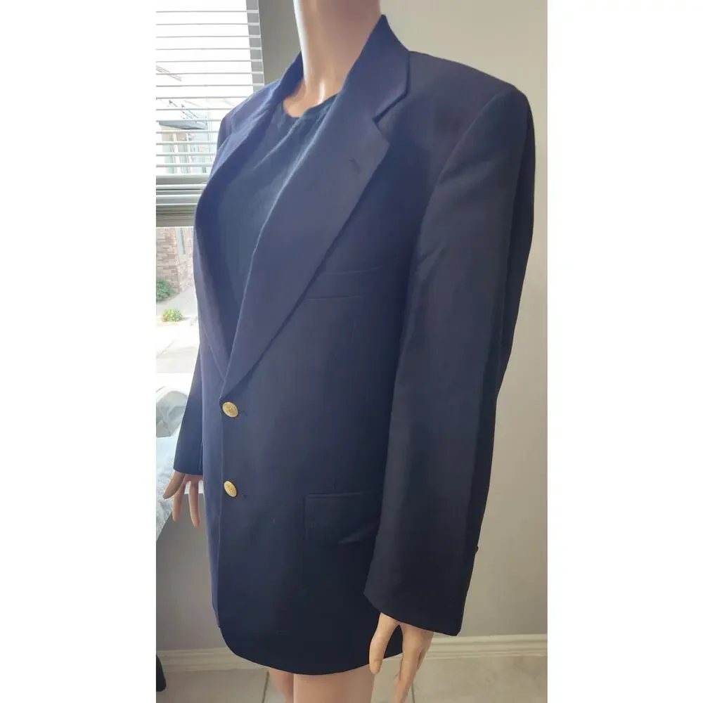 Nordstrom 40S Navy Blazer Gold‎ Buttons 100% Wool Italian Preppy Sport Coat