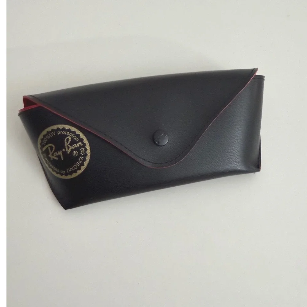 Ray-Ban Sunglasses Case Black Faux Leather Red Interior‎ Snap Closure Accessory