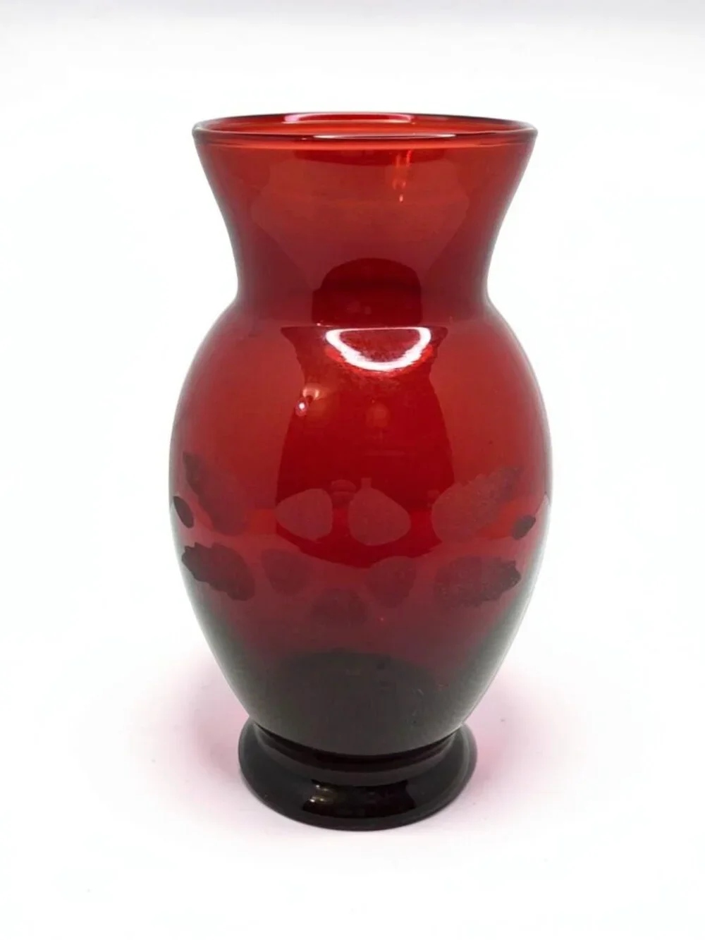 vintage anchor hocking ruby red etched flower glass vase