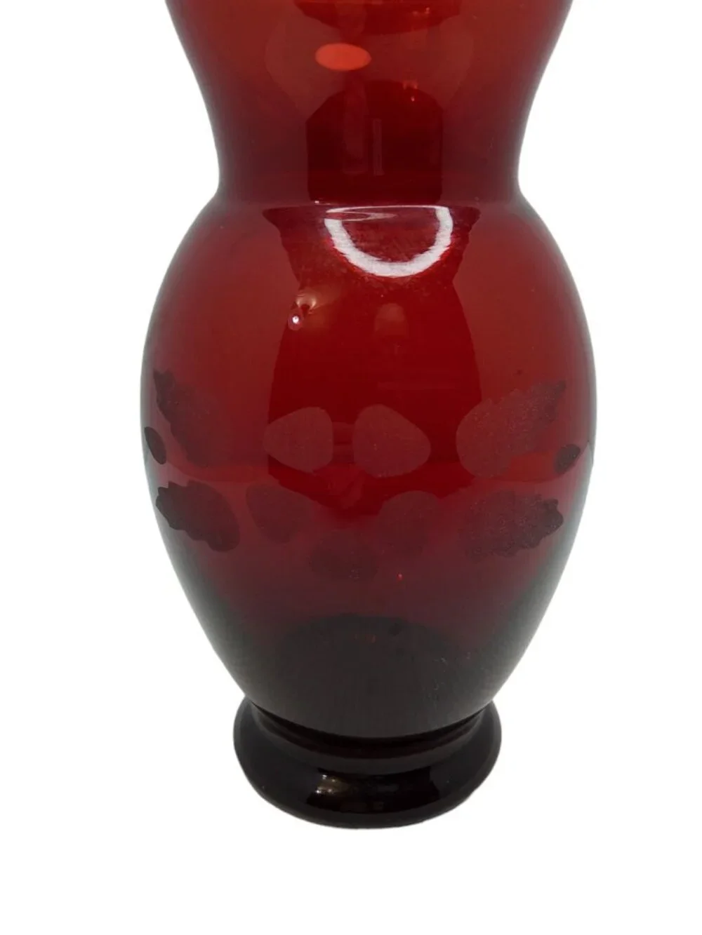 vintage anchor hocking ruby red etched flower glass vase
