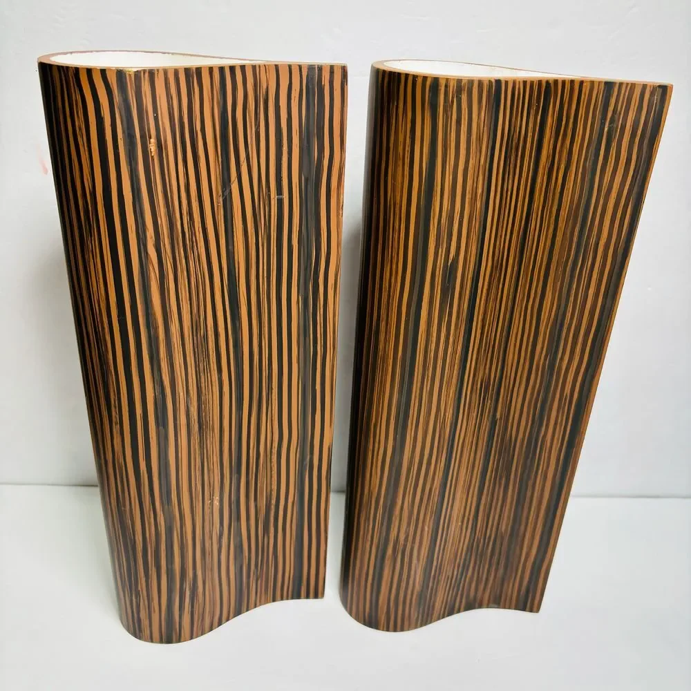 Large Ceramic Resin Wooden Teardrop Flower Display Vases Rustic MCM Mid‎ Century