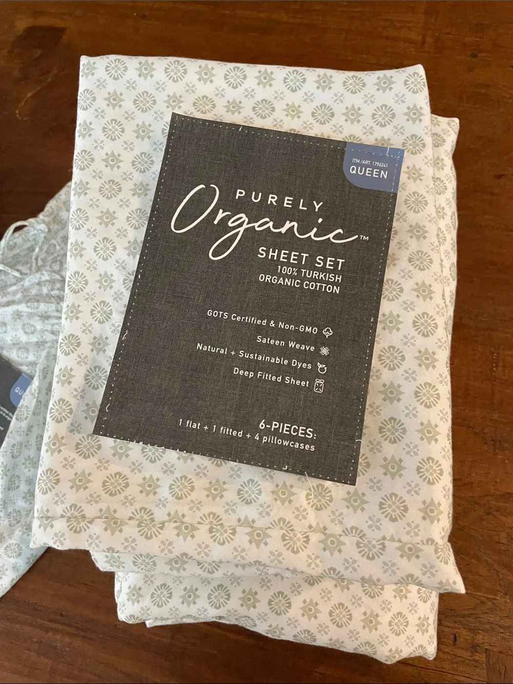 Queen Sheet Set - Sage Pattern- Organic Cotton