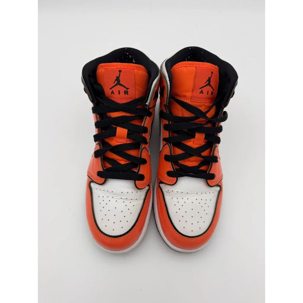 Air Jordan 1 Mid SE Turf Orange Patent Black White BQ6931-802 Mens 6Y