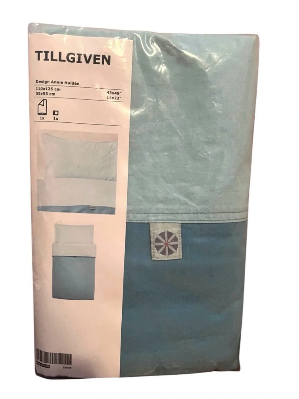 IKEA TILLGIVEN Turquoise Blue Crib Bedding Set New Duvet & Pillowcase Cotton