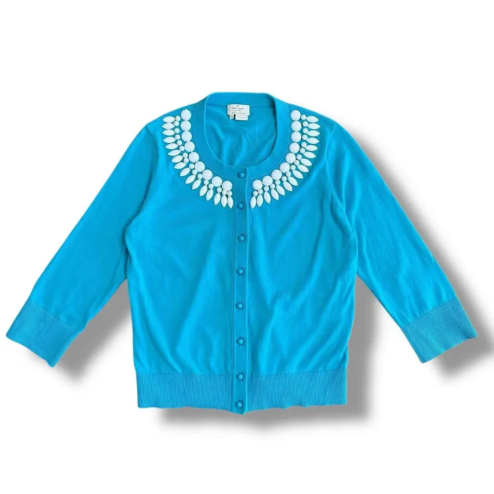 Kate Spade‎ Embellished Cardigan Sweater Turquoise Blue Size M