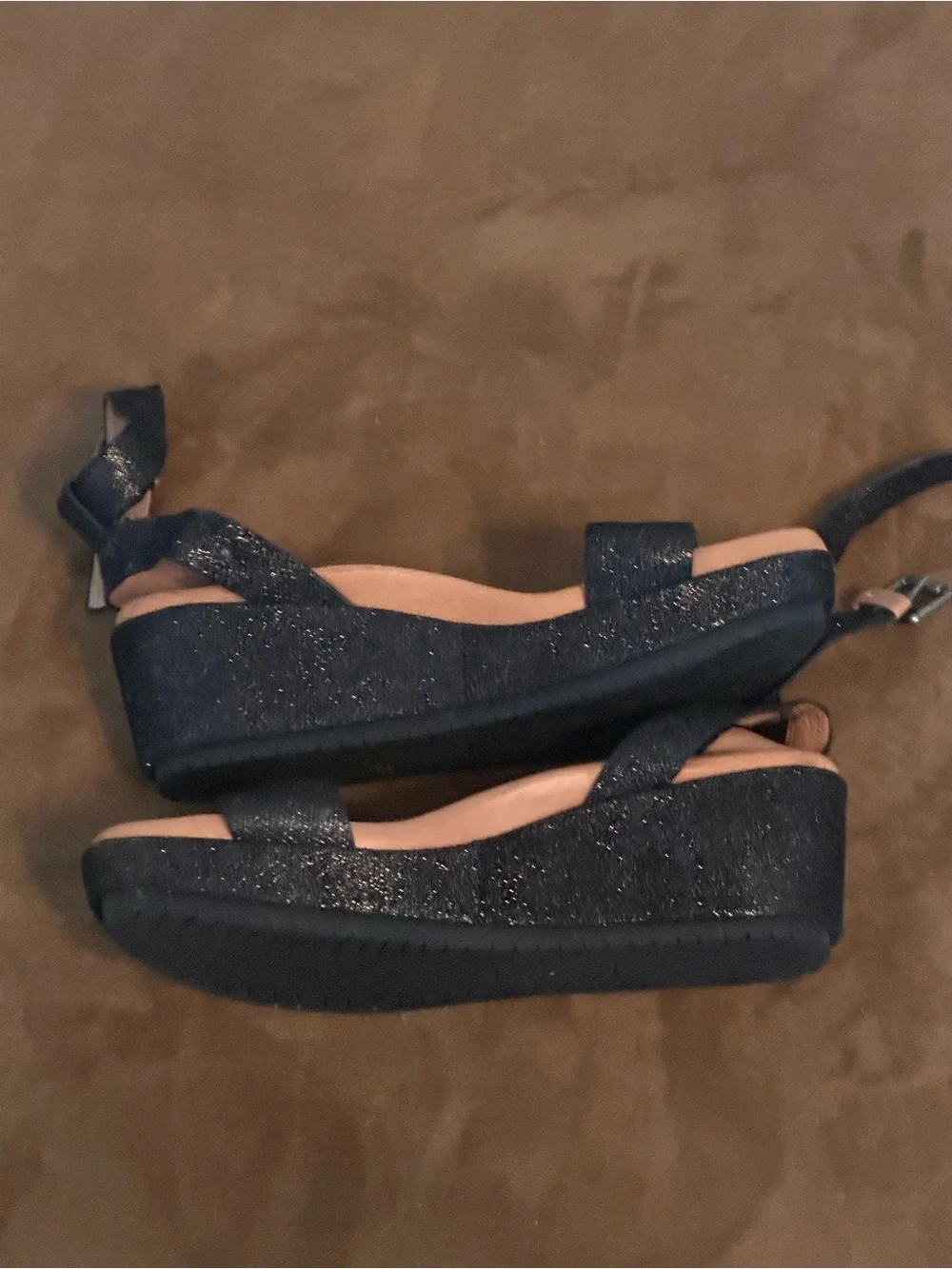 Kenneth Cole Black Glitter Platform Sandals