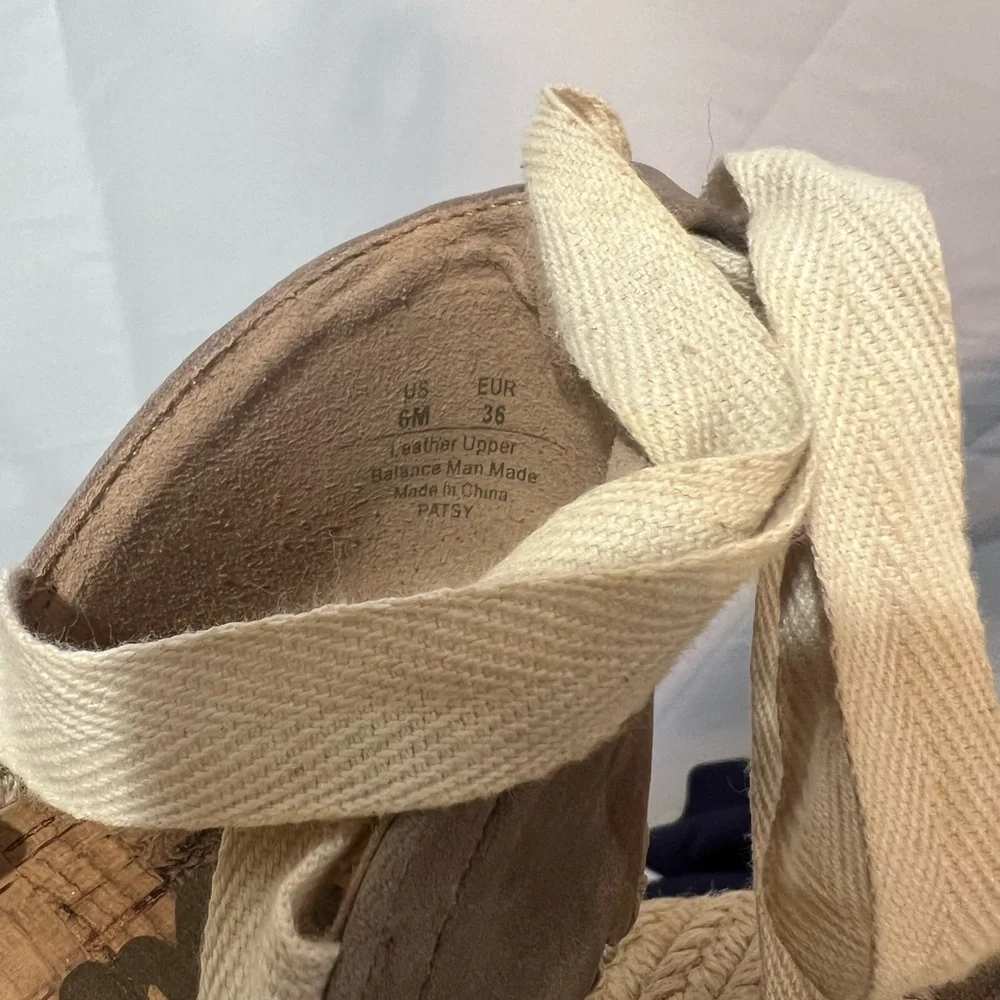 Sam Edelman Taupe Suede Espadrille Wedge with Cream Ribbon Tie