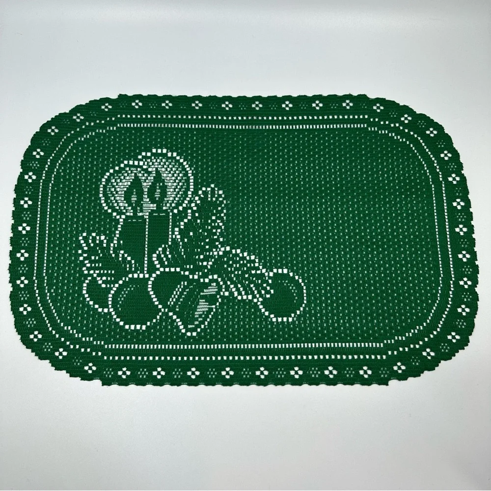8 Green Holiday Christmas Candle Bell Cutout Placemats Entertain Dinner Party