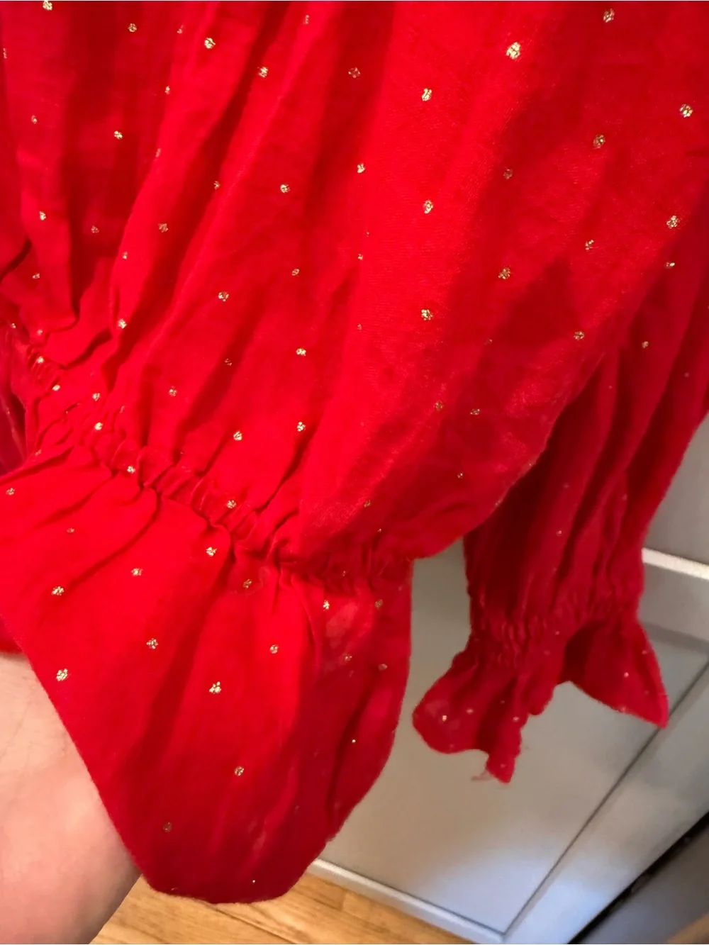 Free People Red Embellished V-Neck Peasant Blouse