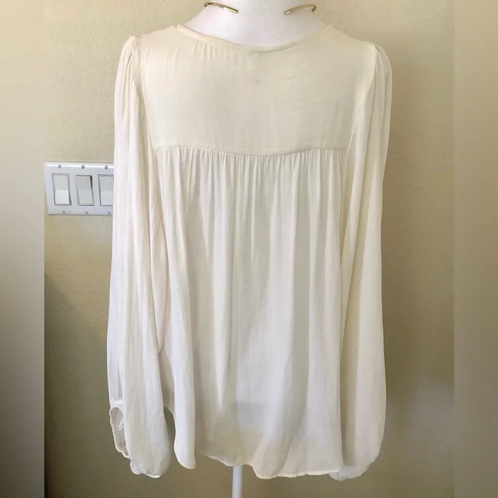 Free People Cream Drape Blouse With Big Balloon Sleeves