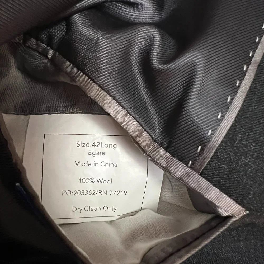 Egara Mens 100% Wool Slim Fit Suit Jacket