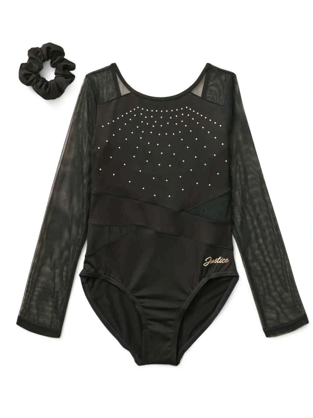 Justice Girls Medium Long Sleeve Gymnastics Dance Leotard Mesh Rhinestone NWT