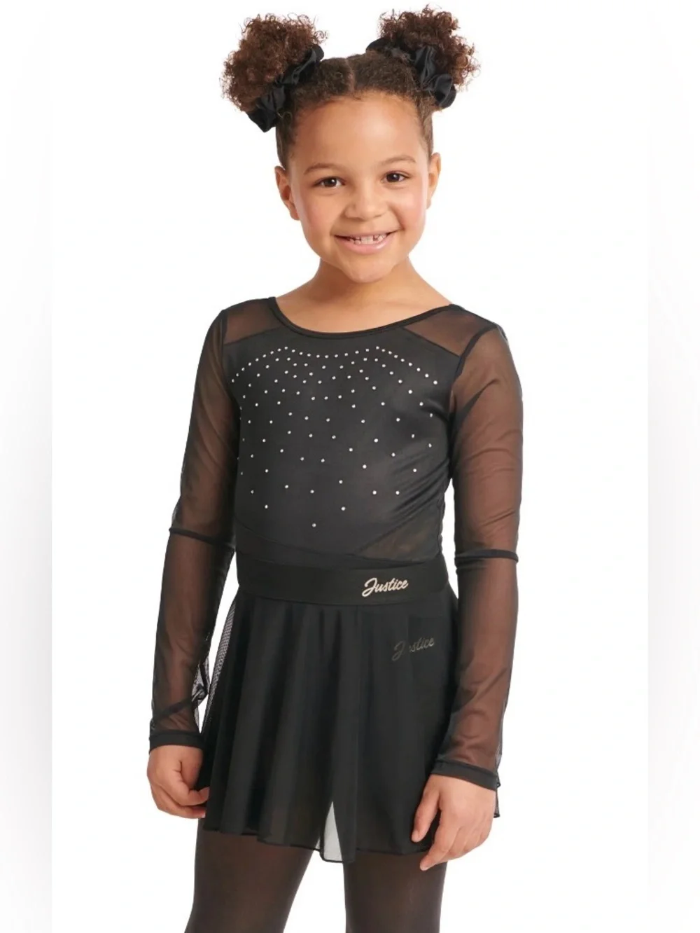 Justice Girls Medium Long Sleeve Gymnastics Dance Leotard Mesh Rhinestone NWT
