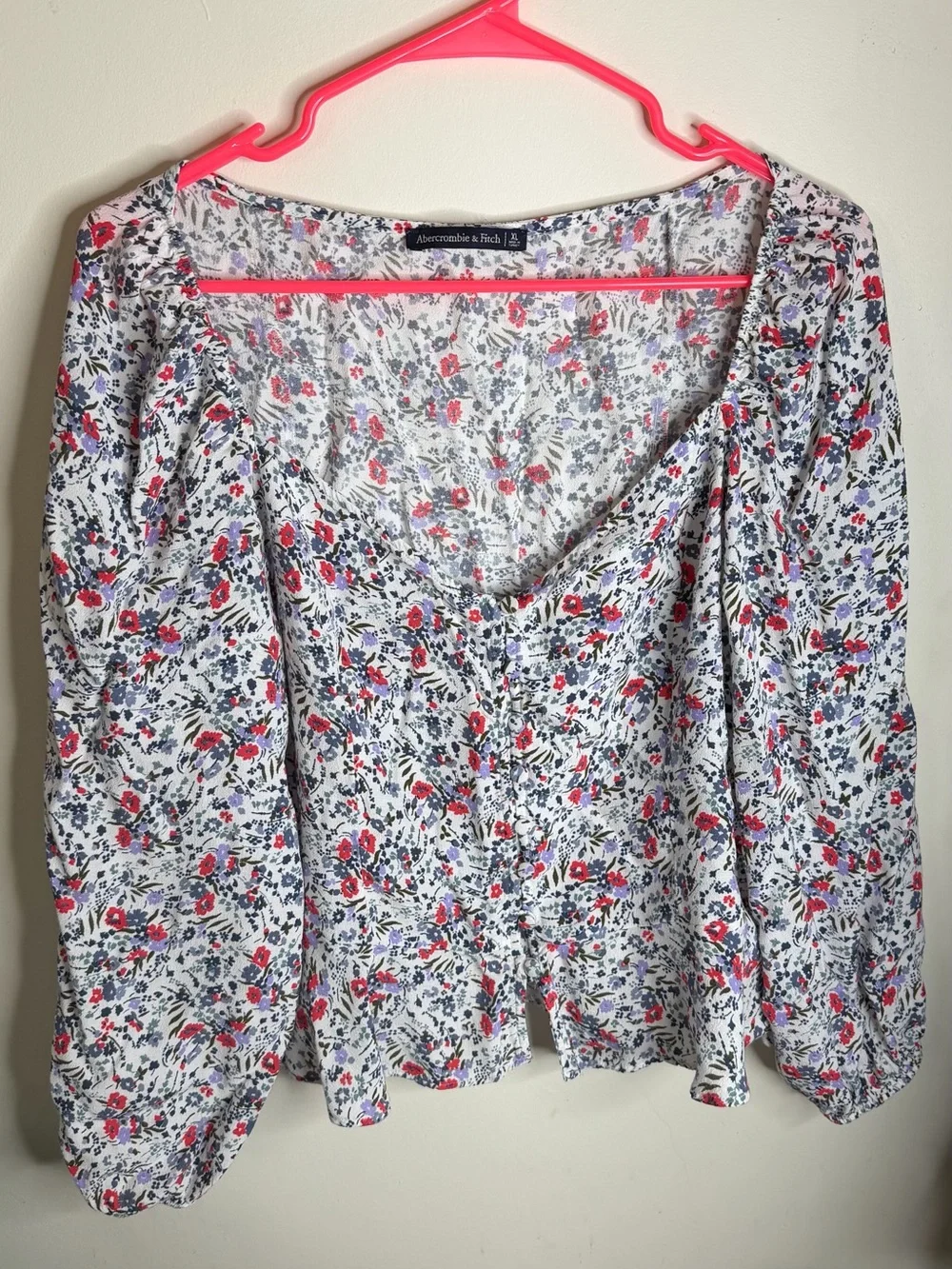 Abercrombie & Fitch White Floral Puff Sleeve Blouse