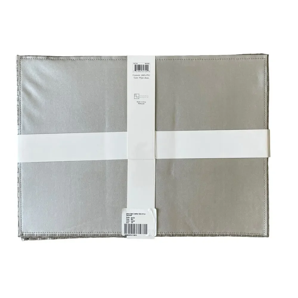 Allegro Metallic Silver Faux Leather Placemats 13x18 Set of 4 Holiday Glam NEW
