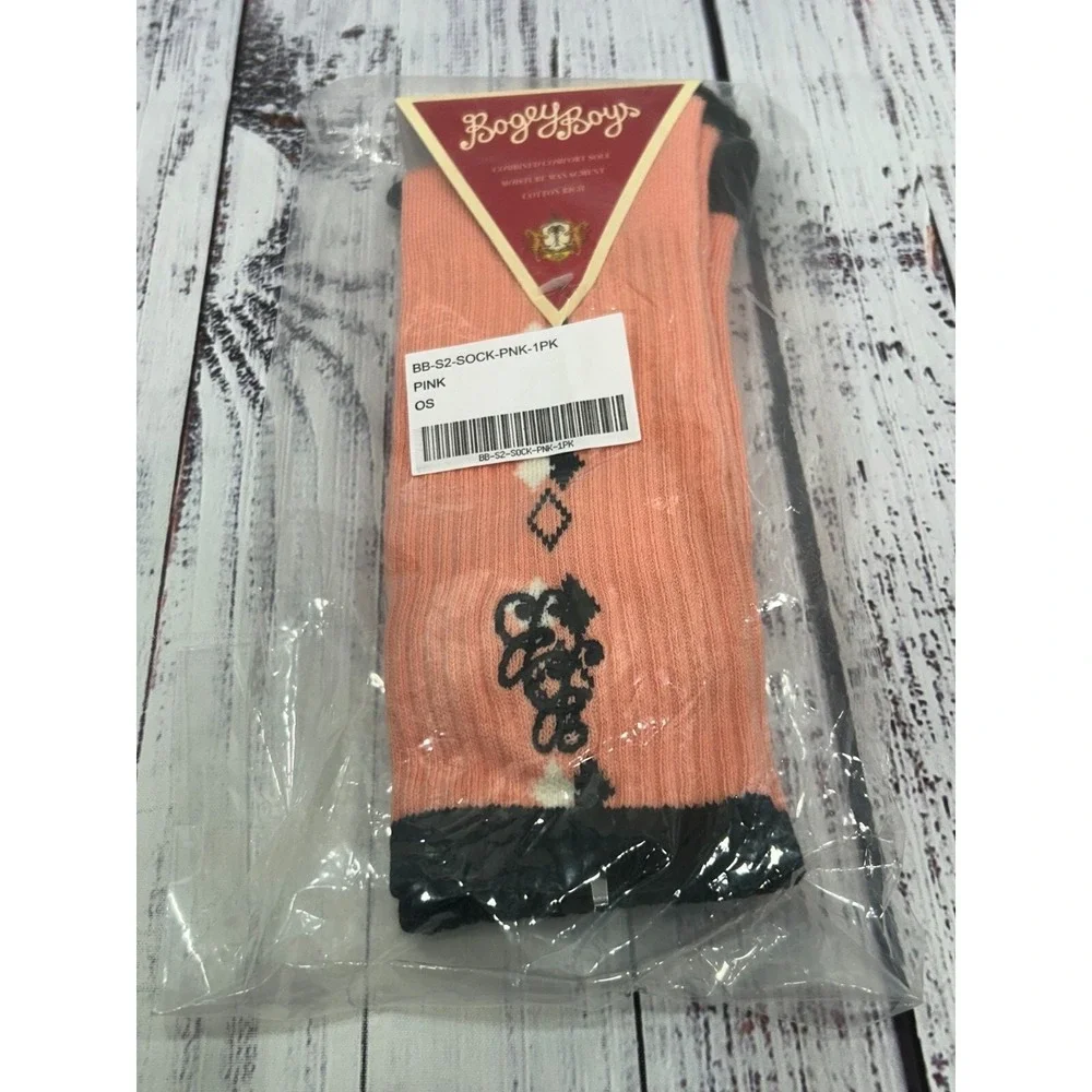 Boggy Boys Men's Pink‎ Stretch Comfort Sole Moisture Wicking Crew Socks One Size