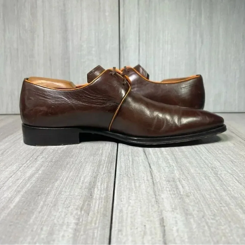 Mezlan Burgundy Orange Leather Lace Up Luxury Oxford Derby Dress Shoe Men Size 8