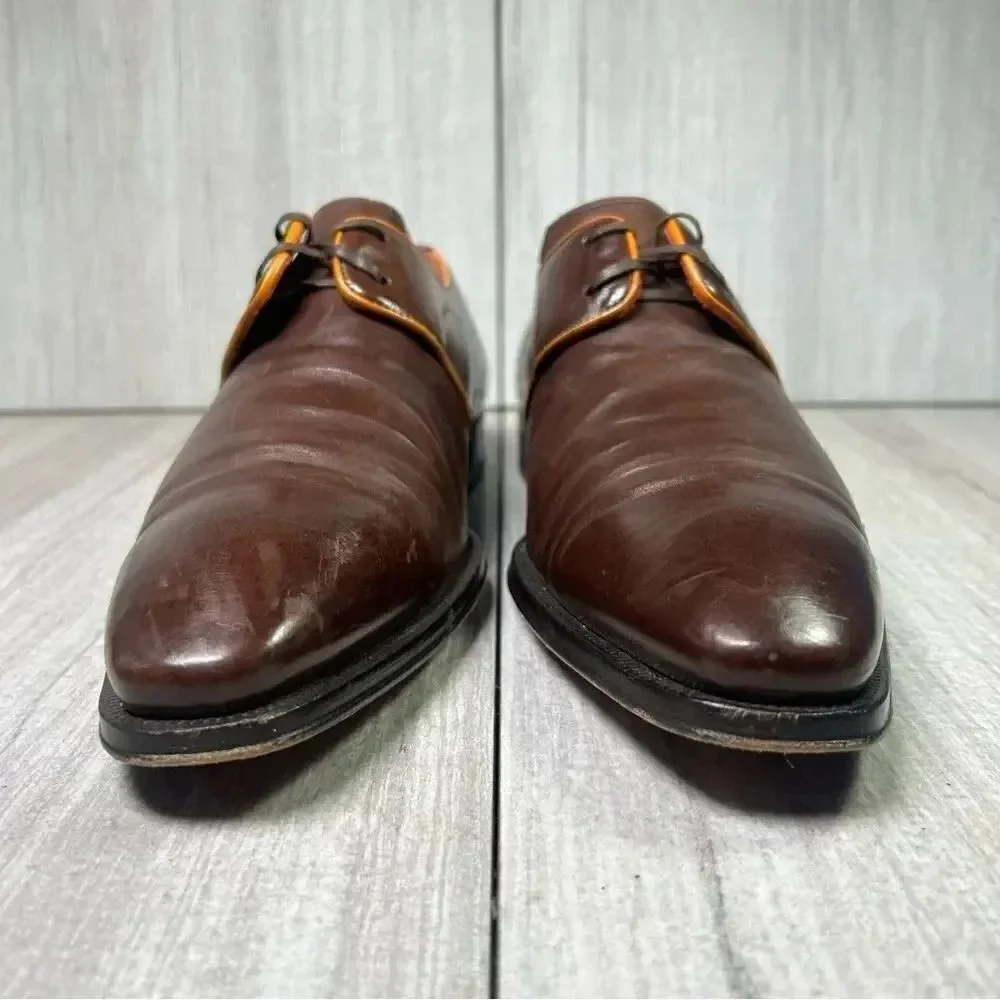 Mezlan Burgundy Orange Leather Lace Up Luxury Oxford Derby Dress Shoe Men Size 8