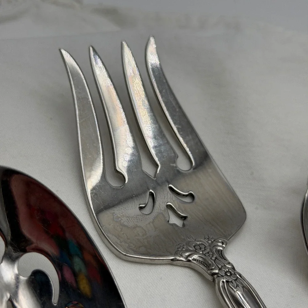 Vtg Oneida Community Brahms Stainless Flatware 4 Piece Serving Set Floral Ornate