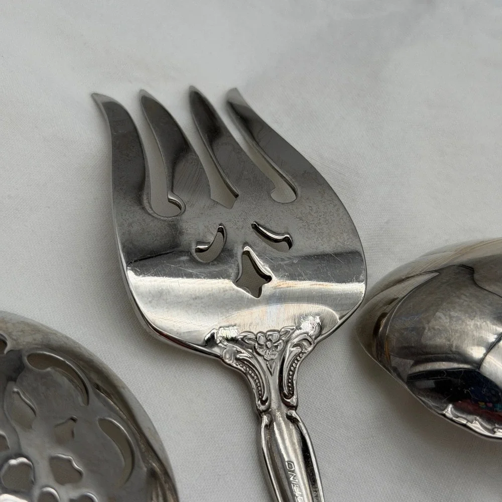 Vtg Oneida Community Brahms Stainless Flatware 4 Piece Serving Set Floral Ornate