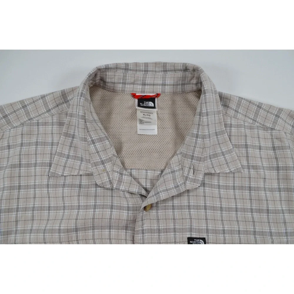 The North Face Long Sleeve Button Up Shirt Men's Size XL Beige Black Plaid‎ Nice