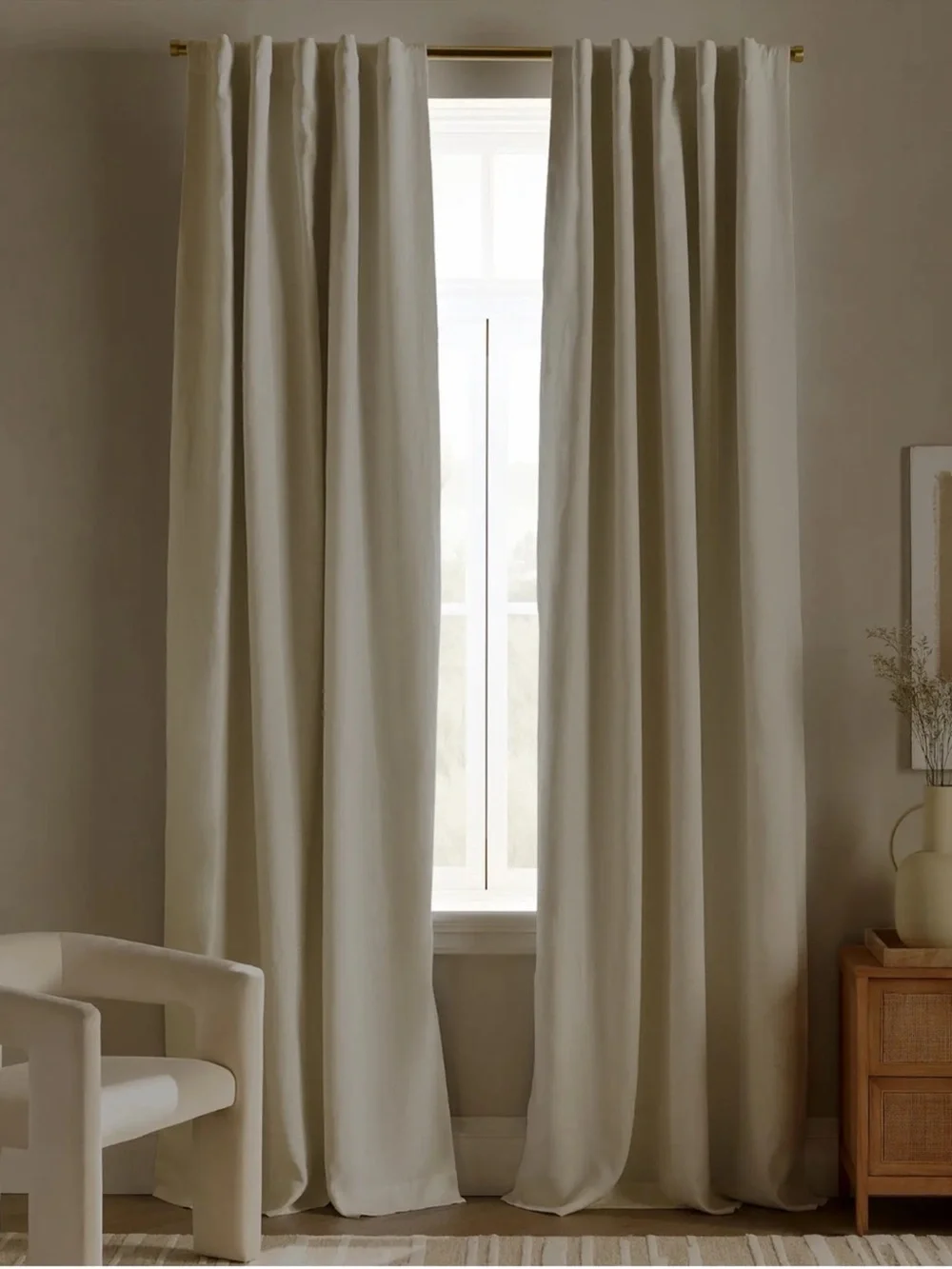 QUINCE Set Of 2 48x96 European Linen True Blackout Curtains Cream 9504