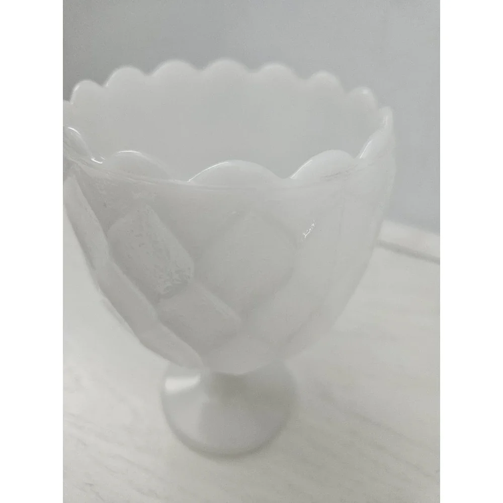 Vintage Anchor Hocking Textured Diamond Pattern White Milk Glass Stemmed Chalice