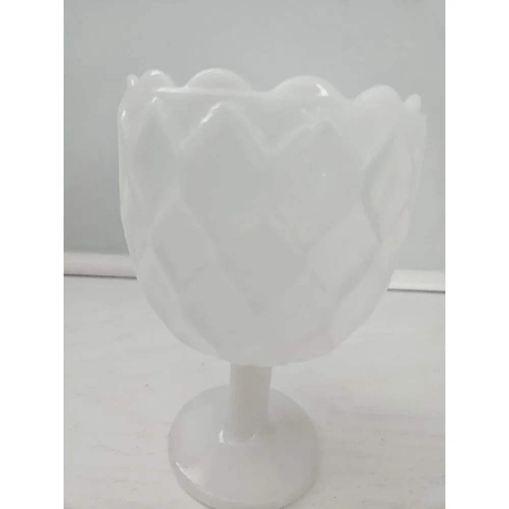 Vintage Anchor Hocking Textured Diamond Pattern White Milk Glass Stemmed Chalice