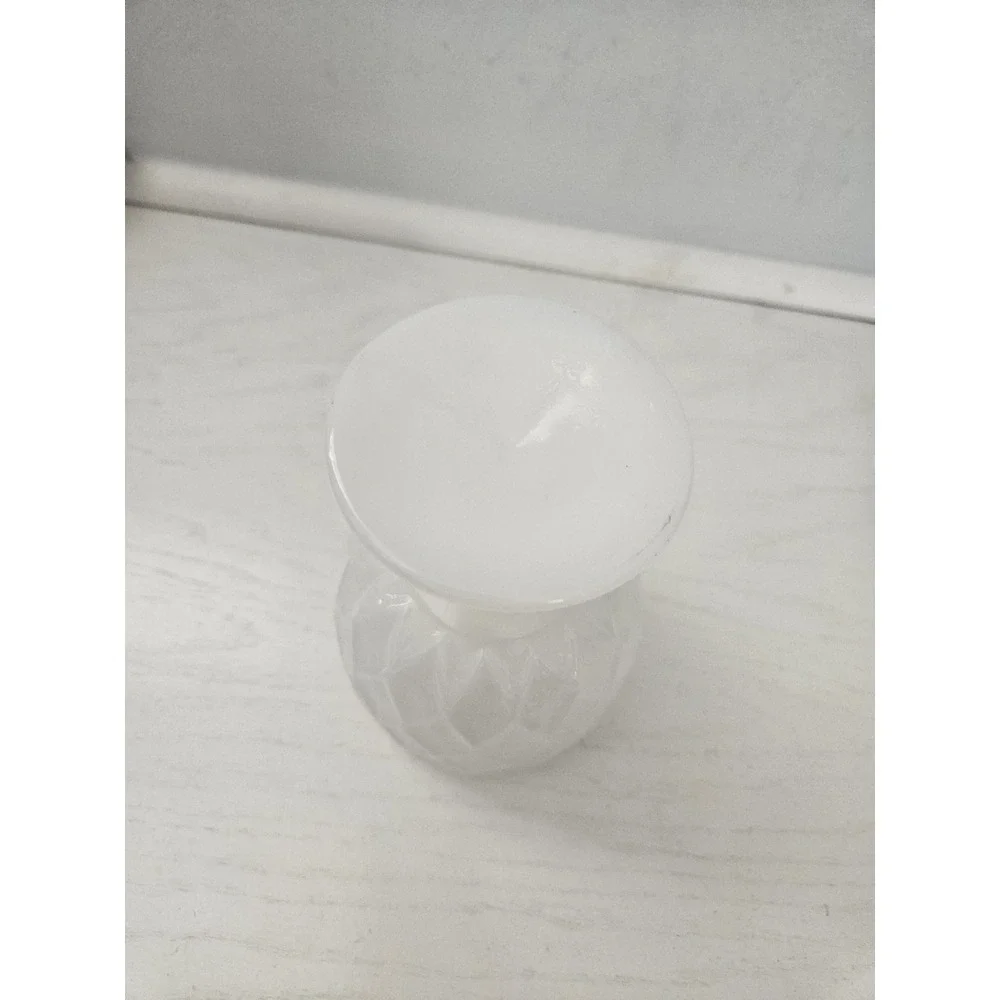 Vintage Anchor Hocking Textured Diamond Pattern White Milk Glass Stemmed Chalice