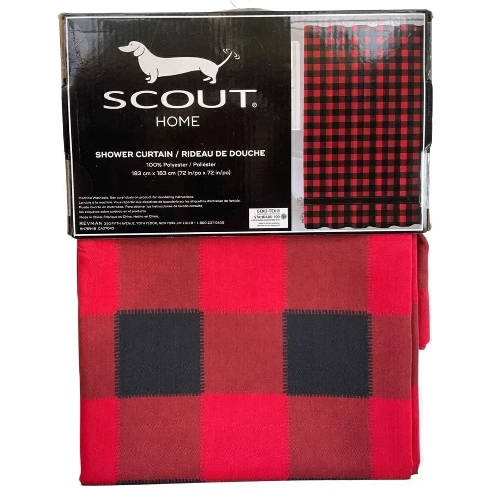 Scout Brand Red Black Buffalo Plaid Shower Curtain NWT