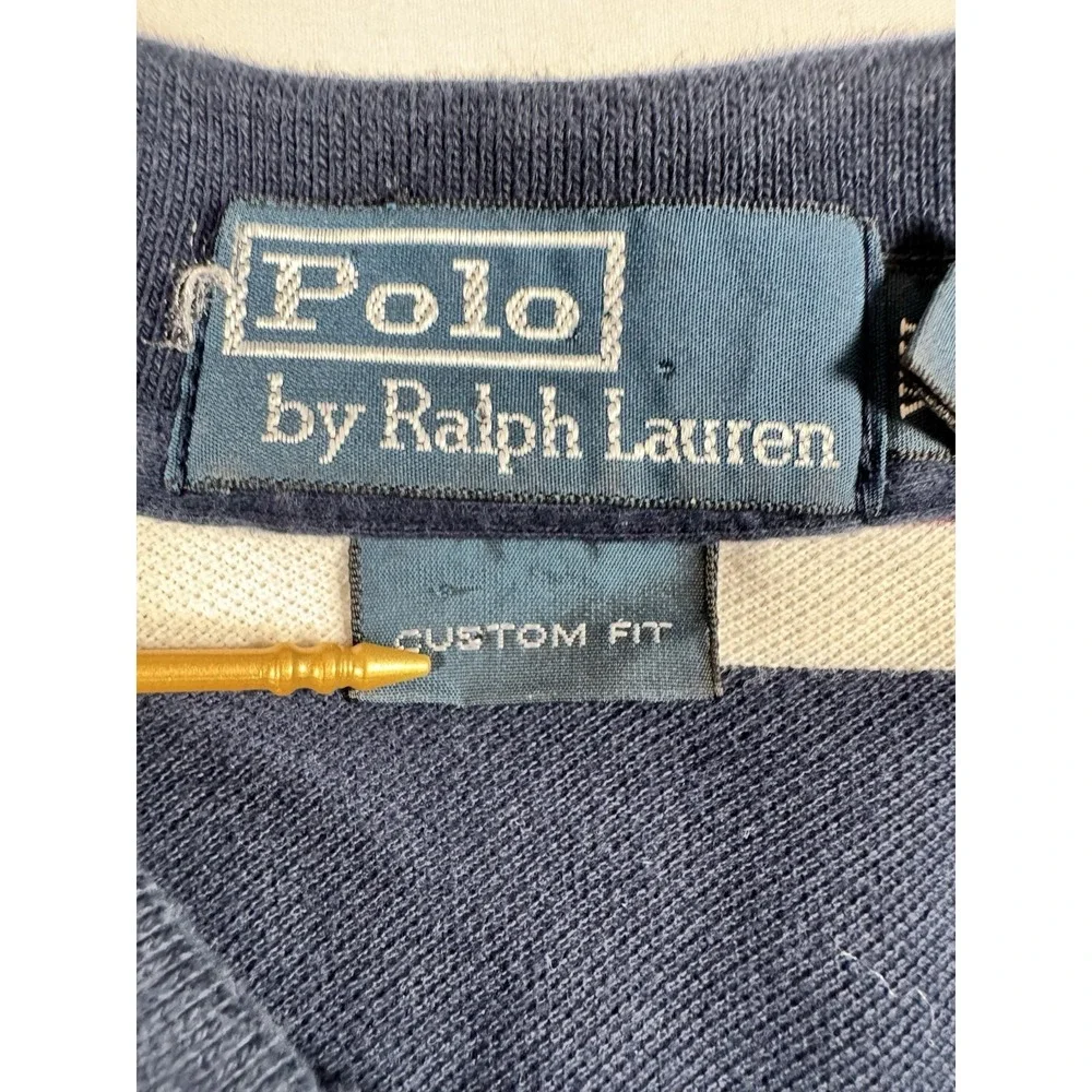 Polo Ralph Lauren XL Custom Fit Big Pony Striped Rugby Polo Navy Burgundy‎ Cream
