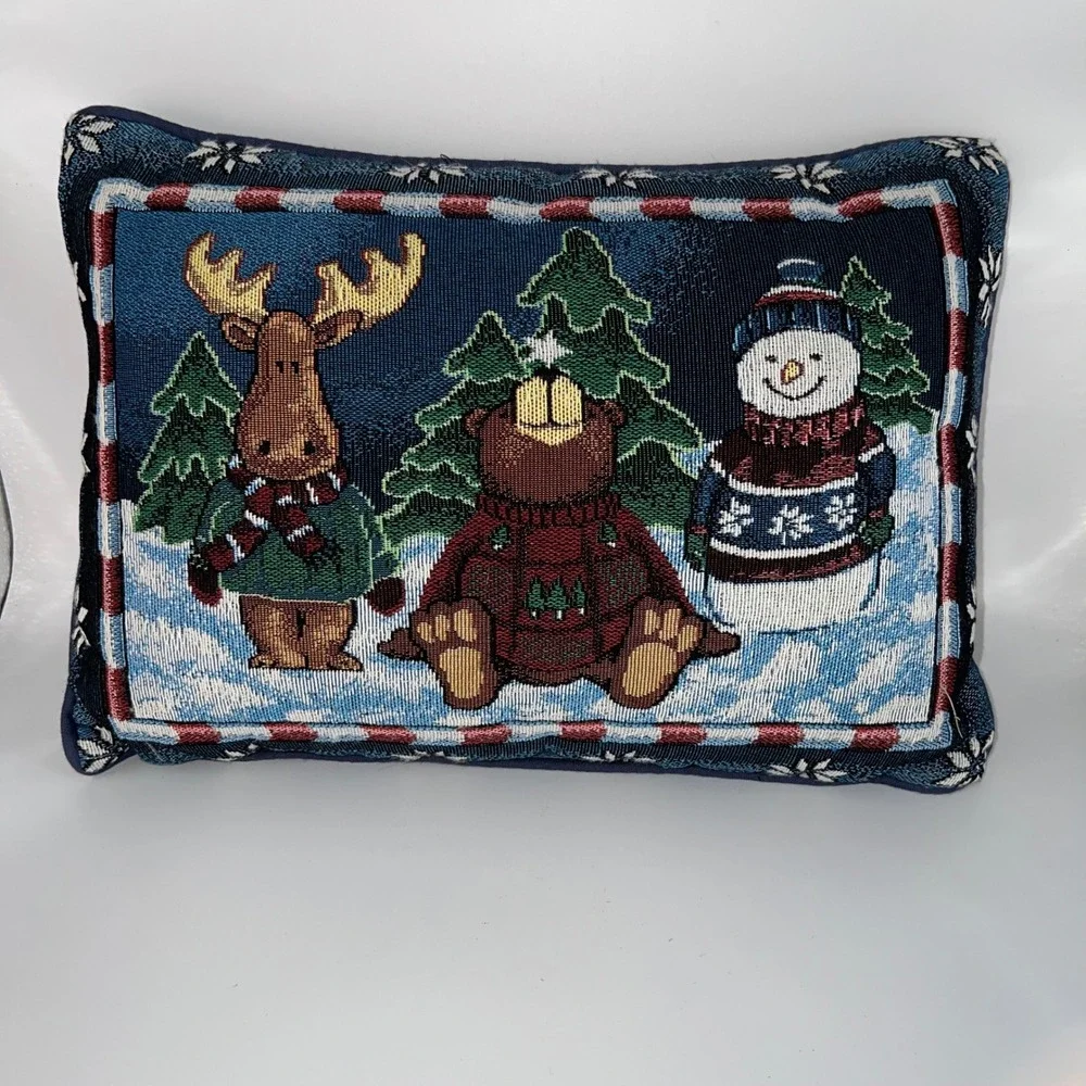 Christmas Tapestry‎ Pillow 16 x 13 Moose Bear Snowman Holiday Pillow Cushion