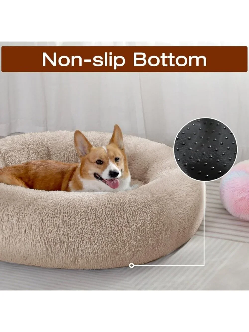 Cozy Calming Donut Pet Bed for Small Dogs & Cats - Fluffy Anti-Anxiety Cushion