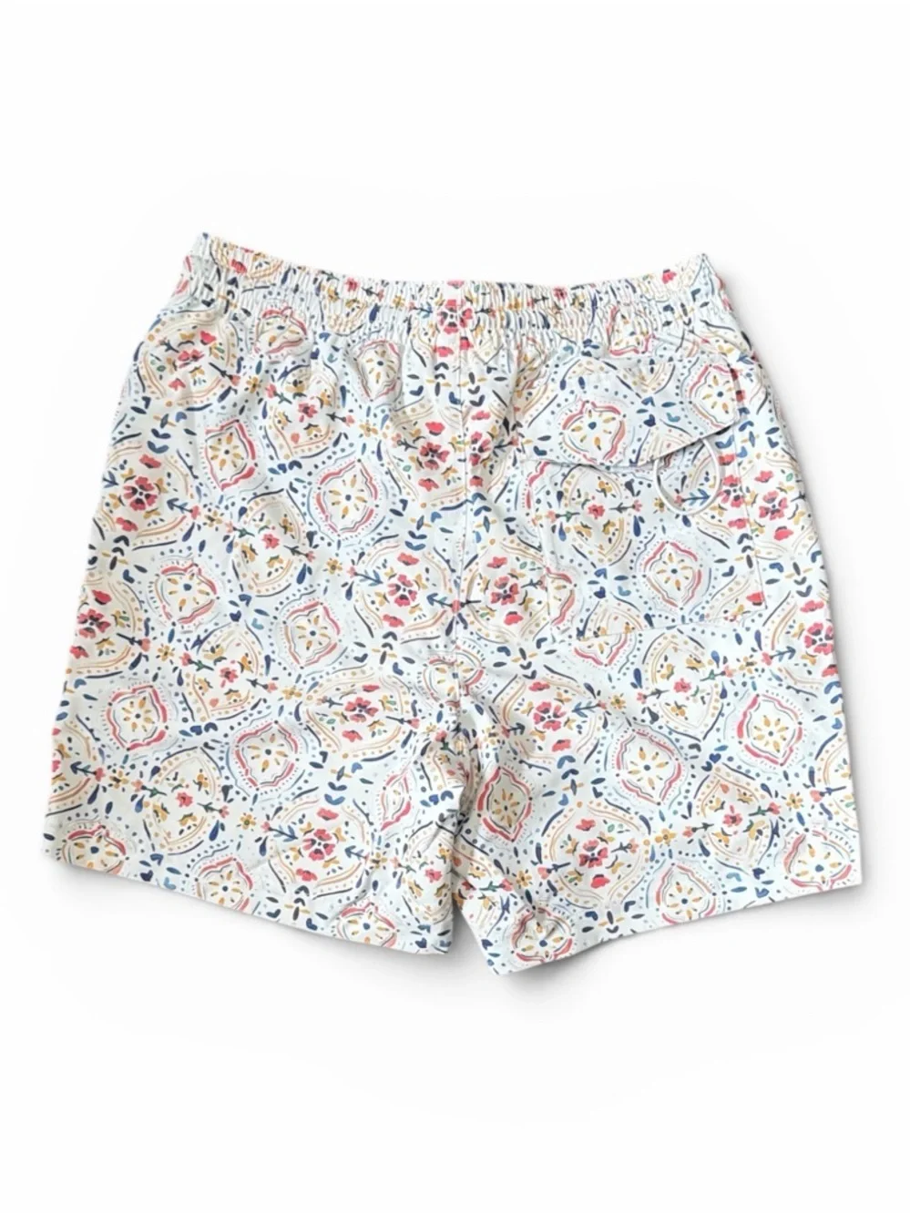 Paisley & Gray Slim Fit 6” White Swim Trunks with Multicolor Tile Print