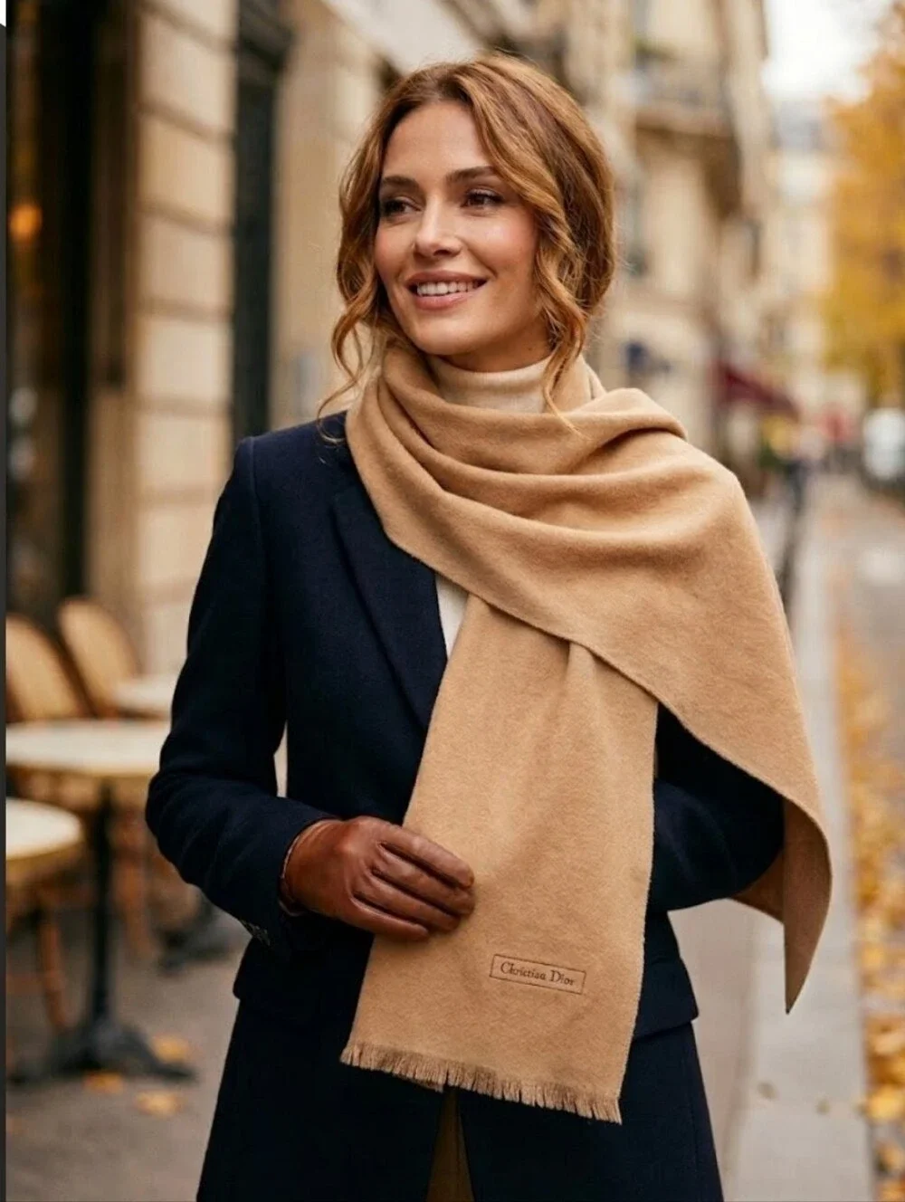 Christian Dior Beige 100% Merino Wool Frayed Scarf