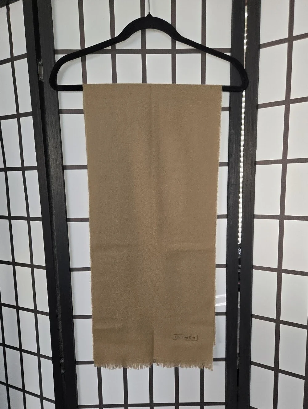Christian Dior Beige 100% Merino Wool Frayed Scarf