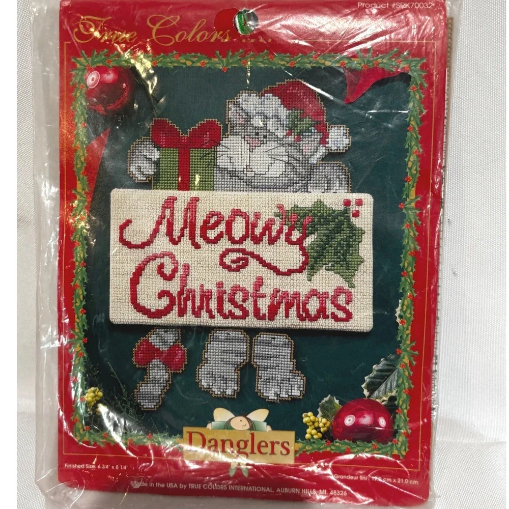 True Colors Danglers Meowy Christmas Cross‎ Stitch Kit Cat kittens Holiday New
