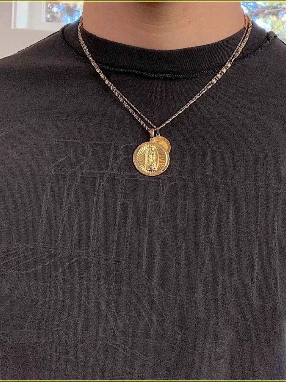 Saint Marry big pendant y2k 90s style gold necklace chain