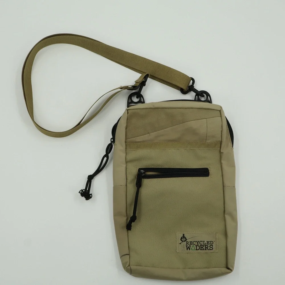 Recycled Waders‎ Crossbody Bag Tan Khaki Upcycled Utility Shoulder Pouch Mens