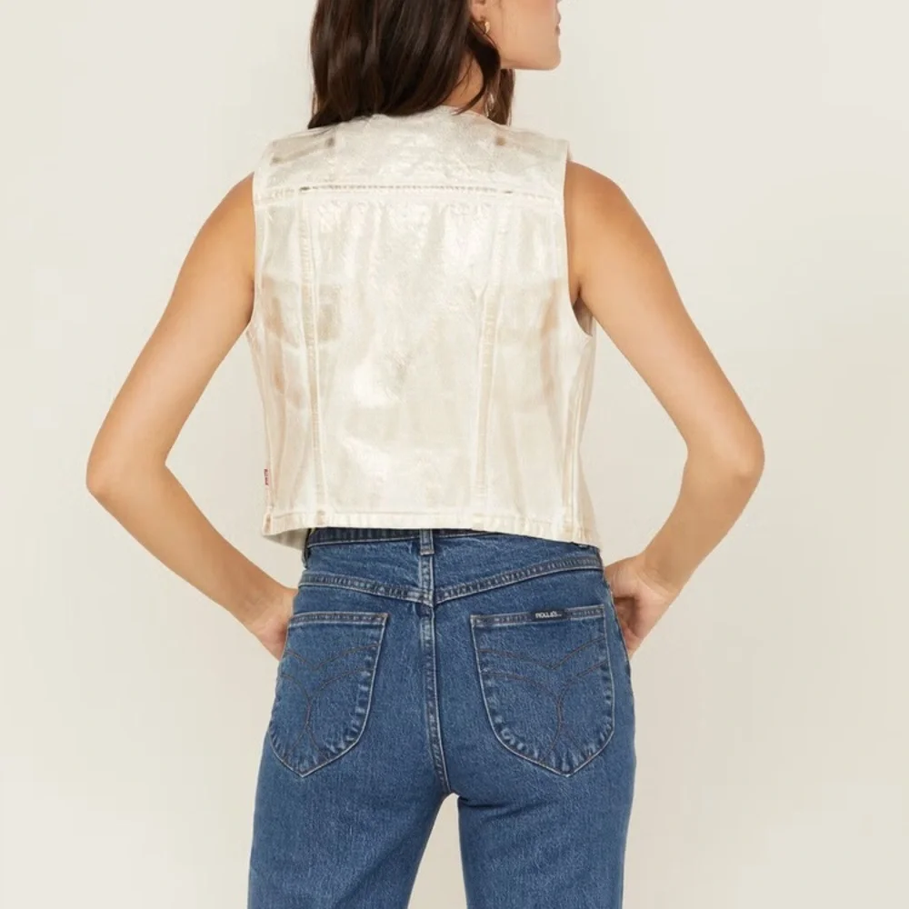Levi's sleeveless cropped metallic Bella Denim Vest size M NWT
