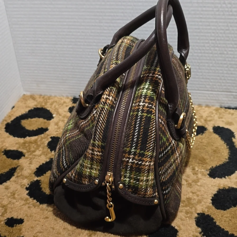 Juicy Couture Brown and Green Plaid Bowler Bag