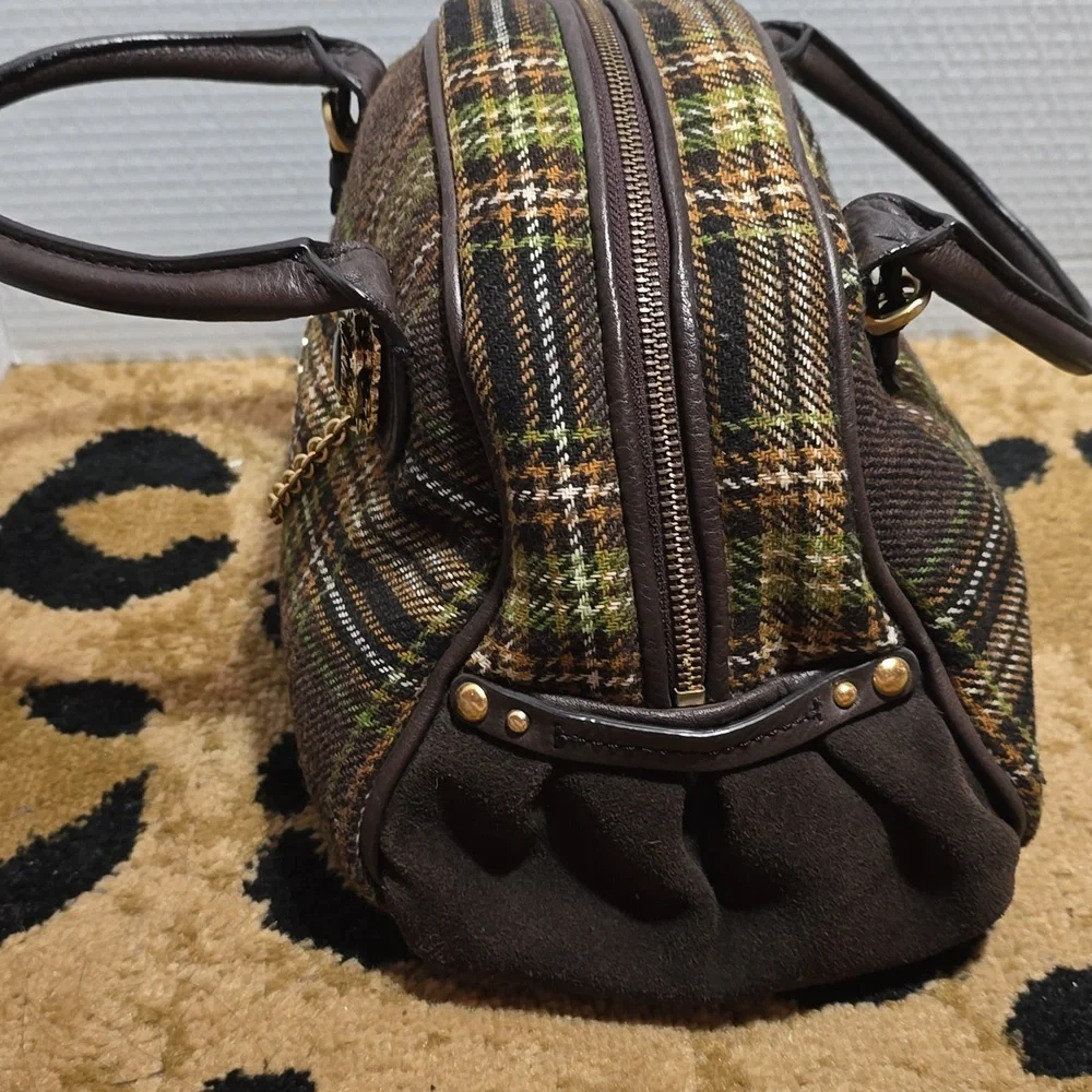 Juicy Couture Brown and Green Plaid Bowler Bag