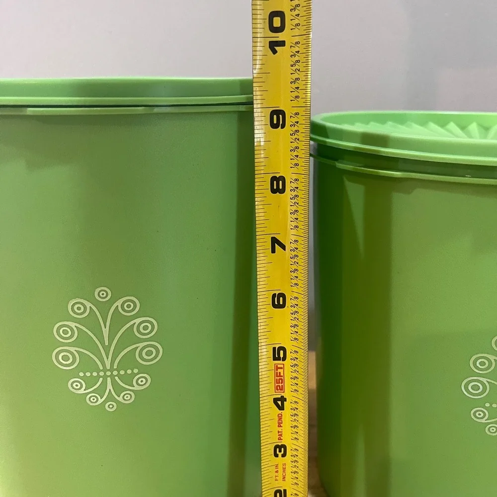 Vtg Tupperware Servalier Canister Set 4pc Lime Green Sunburst Lids 70s Retro MCM