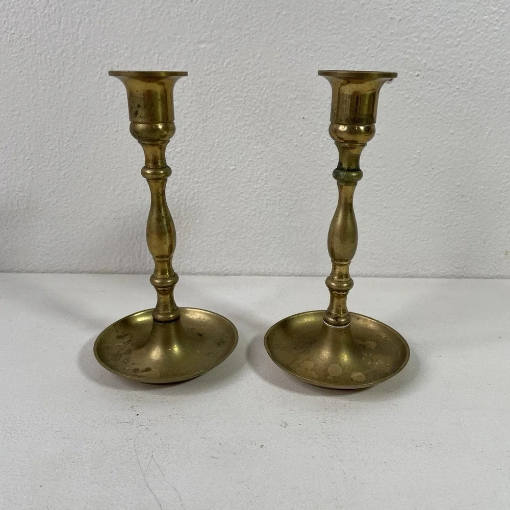 Vintage Brass Candlestick Holder Pair 6.25
