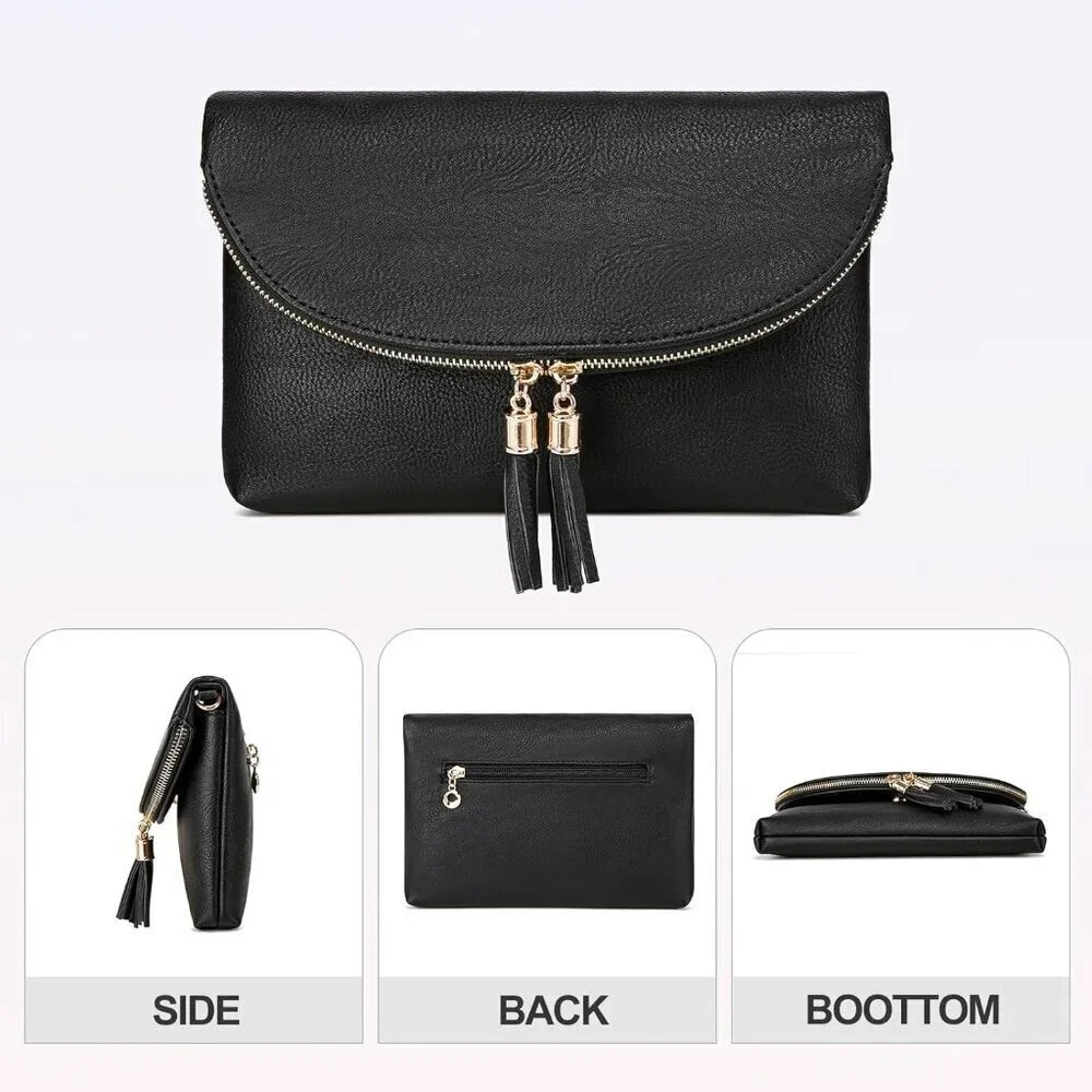 Women's Faux Leather Envelope Clutch Multi Compartments Crossbody Bag