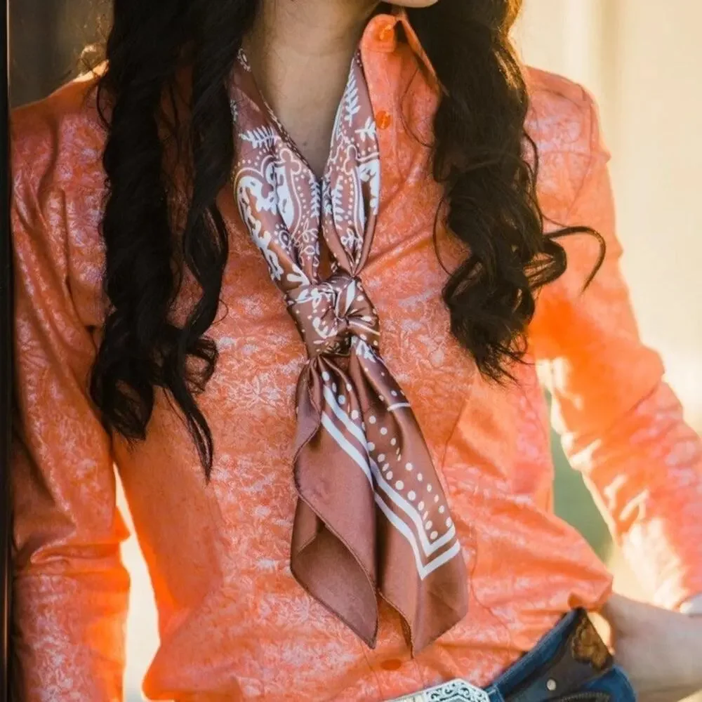 Copper Floral Paisley Western Wild Rag Scarf