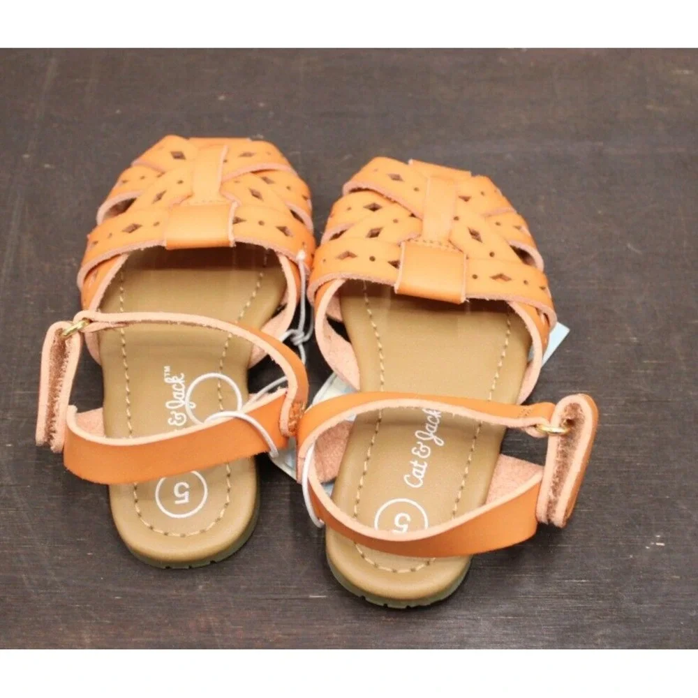Cat Jack Orange Gladiator Sandals Toddler‎ Girls Size 5 Hook Loop Closure