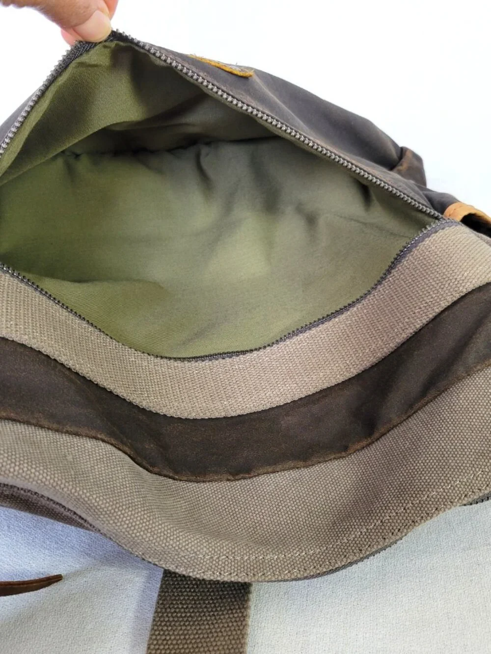 TSD Brand Earth & Style Canvas Leather Messenger Crossbody Bag Green Brown