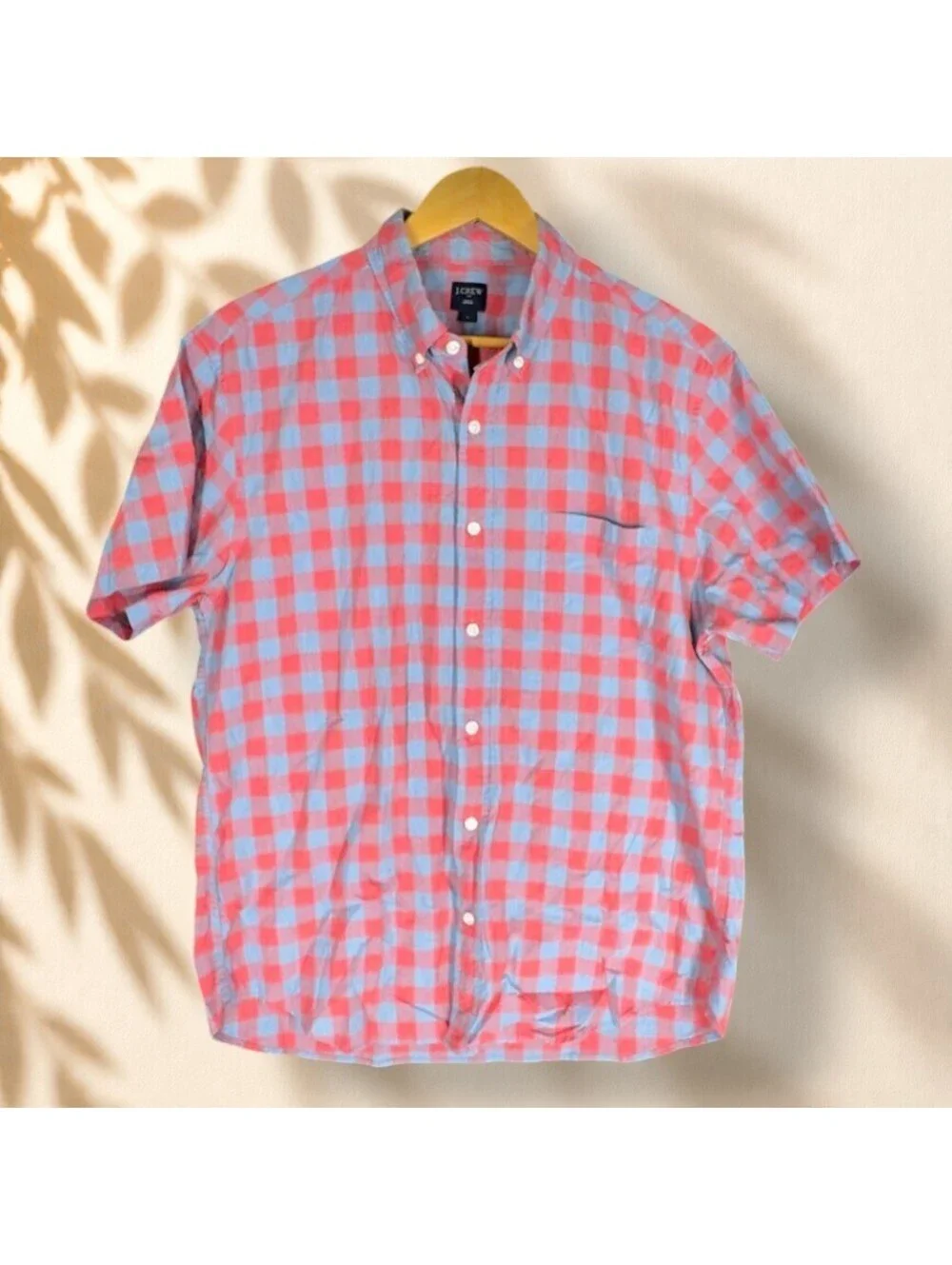 J. Crew Shirt Men L Large Blue Plaid Button Up Collared Short Sleeve Pockets