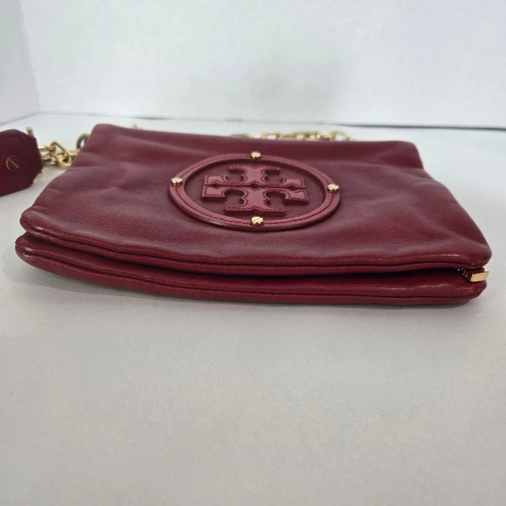 Tory Burch Miller Crossbody Bag Small Red Leather Gold Chain Logo Medallion 1113